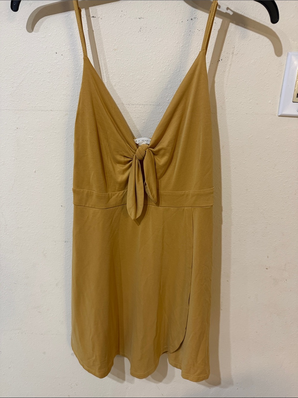 Tie-Front Spaghetti Strap Romper in Mustard